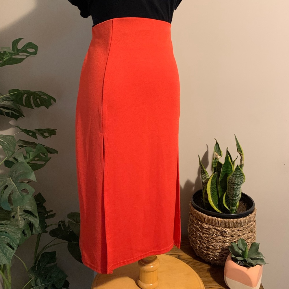 Missguided Orange Midi Split Skirt